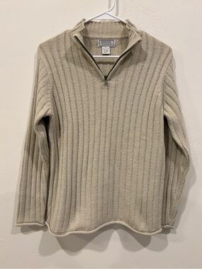 Jennifer Moore Men’s Ribbed Quarter-Zip Sweater in Light Beige